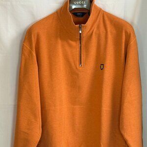 Lincs DC & Co Men's Cotton Mock Neck 1/4 Zip Long Sleeves Pullover - Orange - XL